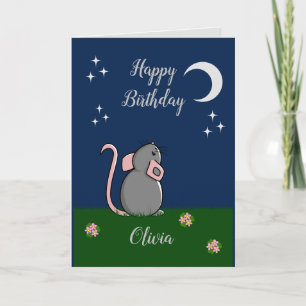 Cute Mouse gazing at the moon Card