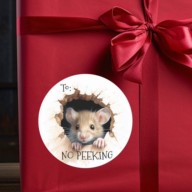 Cute Mouse gift No Peeking  Classic Round Sticker (Creator Uploaded)