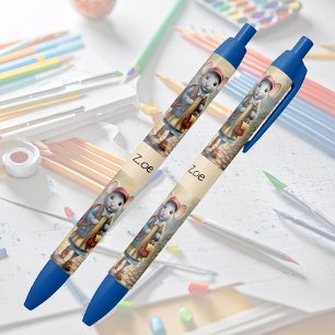 Cute mouse girl on her way to school,personalised  black ink pen