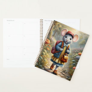 Cute mouse girl on her way to school,personalised planner