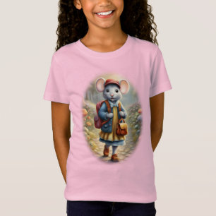 Cute mouse girl on her way to school, personalised T-Shirt