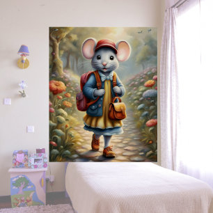 Cute mouse girl on her way to school, poster