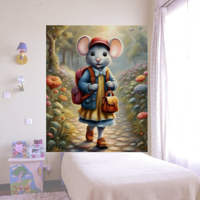 Cute mouse girl on her way to school,  poster (Creator Uploaded)