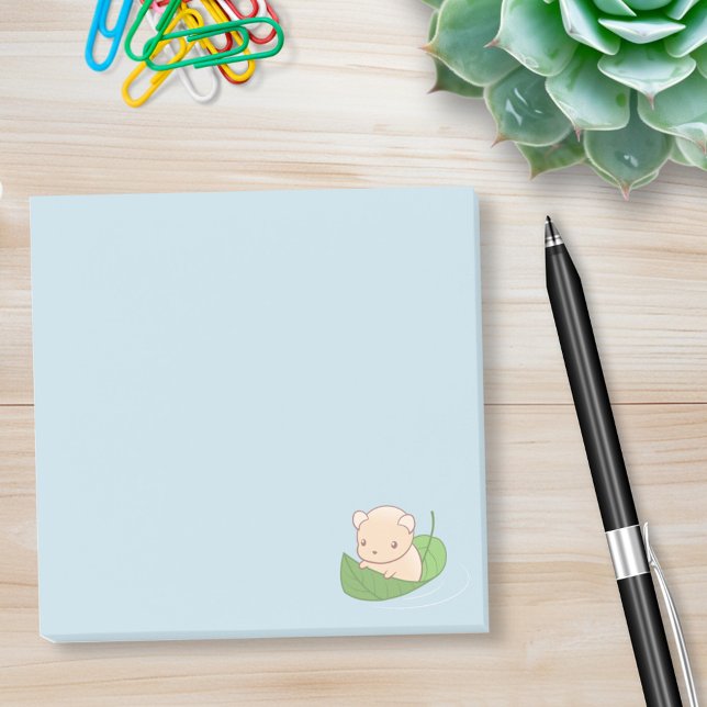Cute Mouse Hamster Floating on a Leaf Blue Post-it Notes (Creator Uploaded)