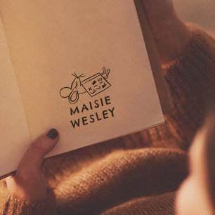 Cute Mouse Hand Drawn Personalised Name Ex Libris Self-inking Stamp