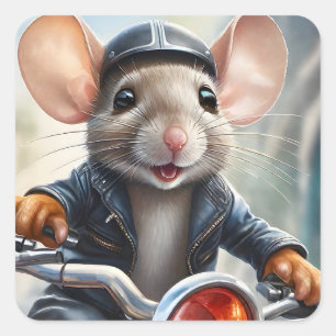 Cute Mouse Helmet and Jacket Riding a Motorcycle  Square Sticker