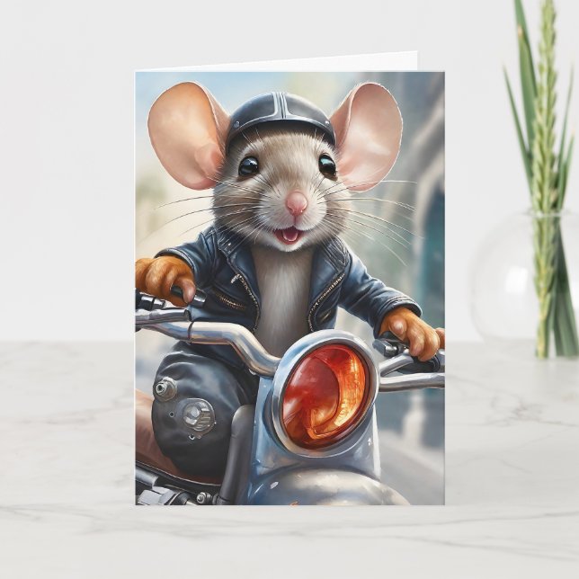 Cute Mouse Helmet Jacket Riding Motorcycle Blank Card (Front)