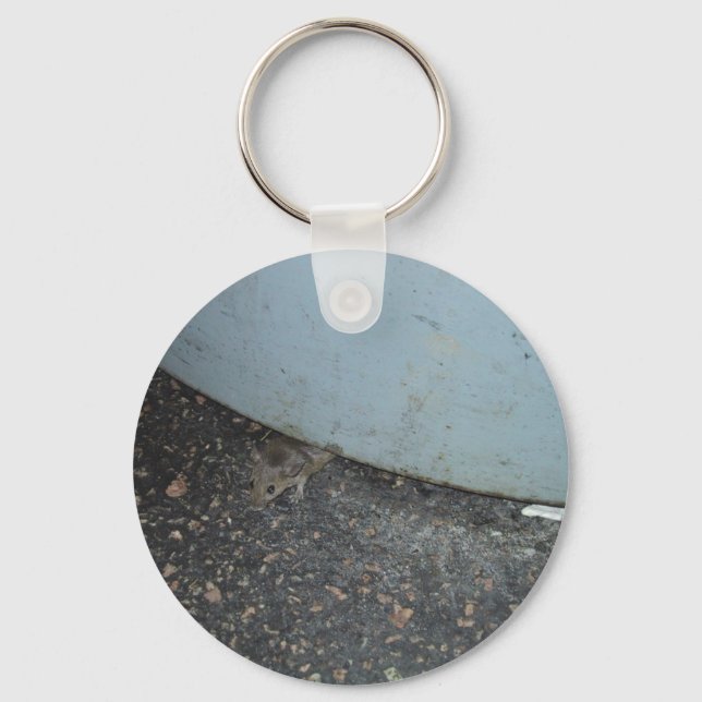 Cute Mouse Hiding Under Trash Can Key Ring (Front)