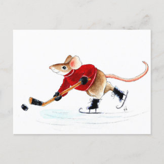 Cute mouse hockey Elbows Up! postcard