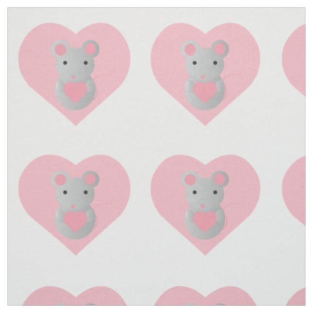 Cute  Mouse Holding a Heart. Fabric (Swatch)