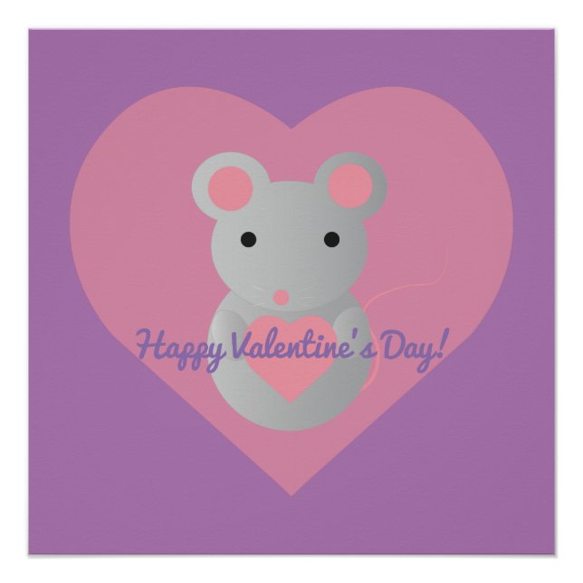 Cute  Mouse Holding a Heart. Poster (Front)
