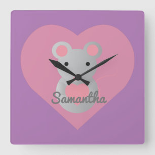 Cute  Mouse Holding a Heart. Square Wall Clock
