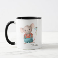 Cute Mouse Holding Flower Personalised Name