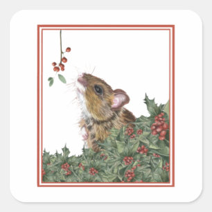 Cute Mouse Holly Mistletoe Stickers