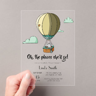 Cute Mouse Hot Air Balloon Baby Shower Acrylic Invitations