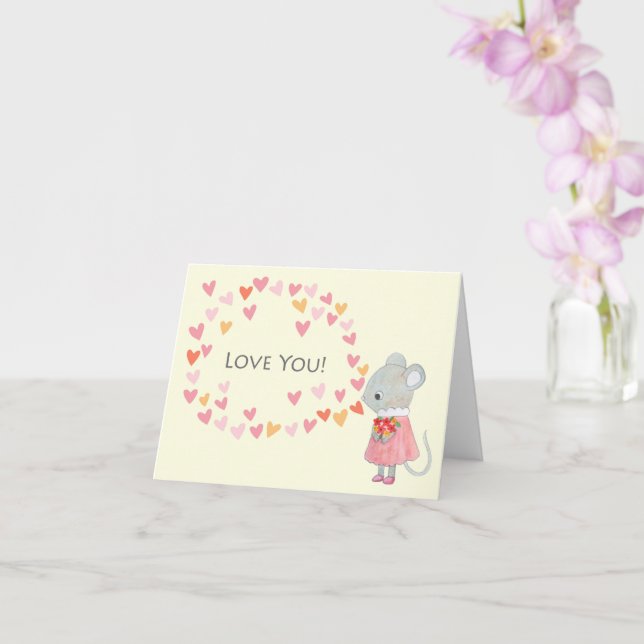 Cute Mouse I love You Valentines day Anniversary  Card (Orchid)