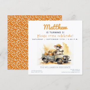 Cute Mouse in a Car Kids Birthday Party Invitation