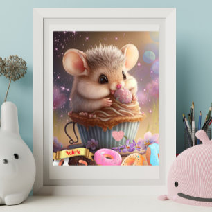 Cute Mouse in a cup sweet treats personalised art Poster