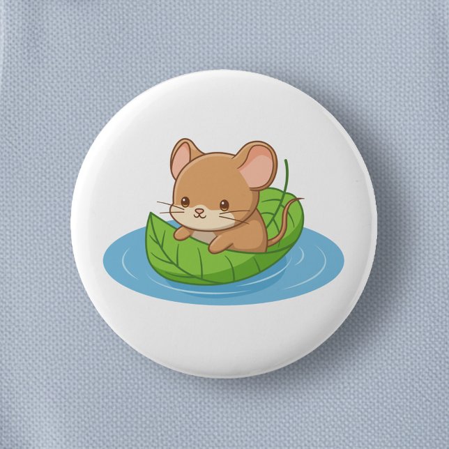 Cute Mouse in a Leaf Boat 6 Cm Round Badge (Creator Uploaded)