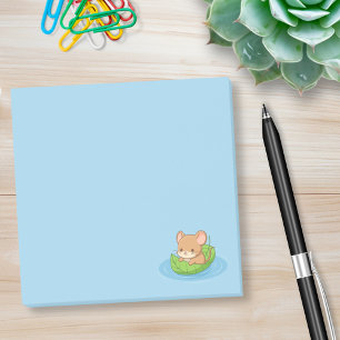 Cute Mouse in a Leaf Boat Blue Post-it Notes