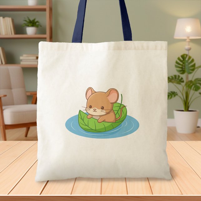 Cute Mouse in a Leaf Boat Tote Bag (Creator Uploaded)