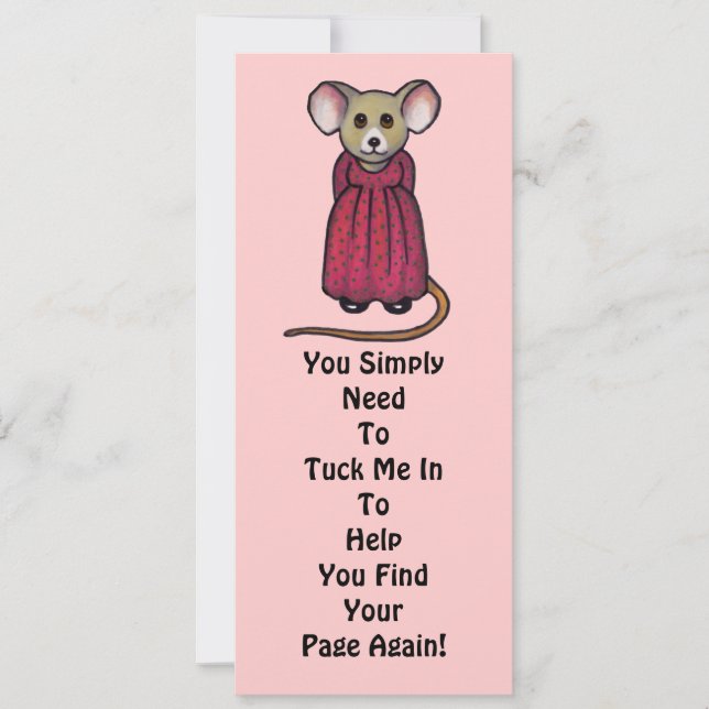 Cute Mouse in Colour Pencil: Bookmark: "Tuck Me In (Front)