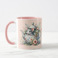 Cute Mouse in Floral Teapot Illustration
