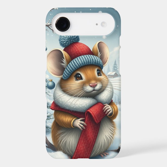 Cute Mouse in Preppy Winter Attire and Hat (Back)