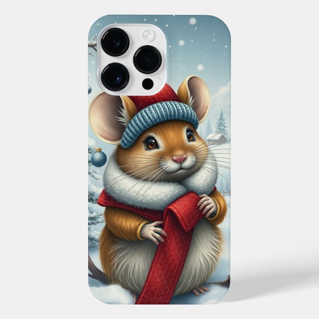 Cute Mouse in Preppy Winter Attire and Hat iPhone Case (Back)