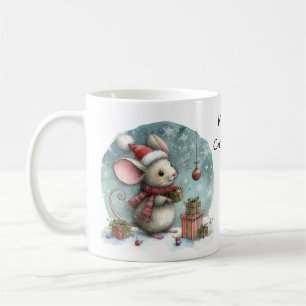 Cute Mouse in Santa Hat with Wrapped Gifts Coffee Mug