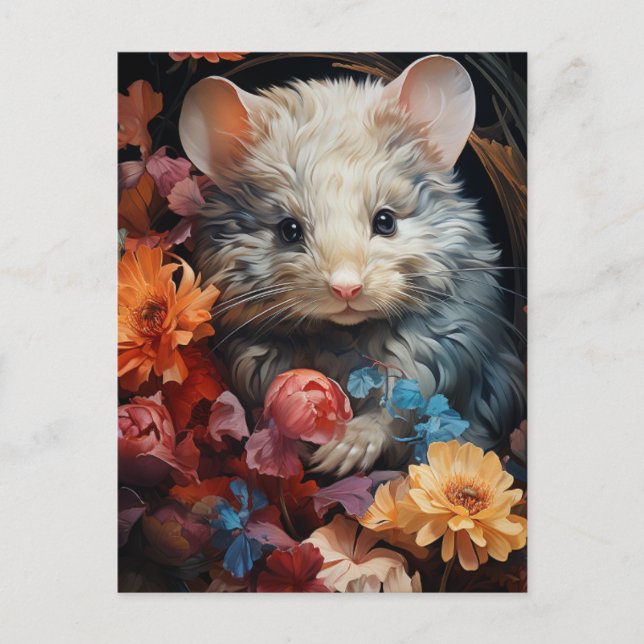 Cute Mouse in the Flowers Postcard (Front)