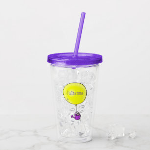 Cute mouse in watering can with balloon cartoon acrylic tumbler