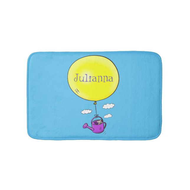 Cute mouse in watering can with balloon cartoon bath mat (Front)
