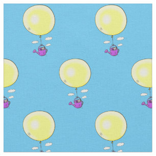 Cute mouse in watering can with balloon cartoon fabric