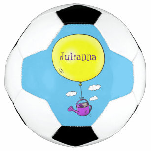 Cute mouse in watering can with balloon cartoon football