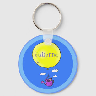 Cute mouse in watering can with balloon cartoon key ring