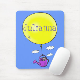 Cute mouse in watering can with balloon cartoon mat