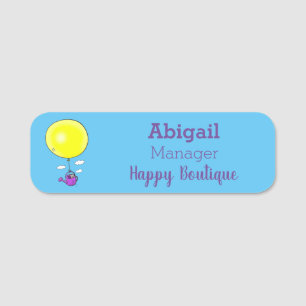 Cute mouse in watering can with balloon cartoon  name tag