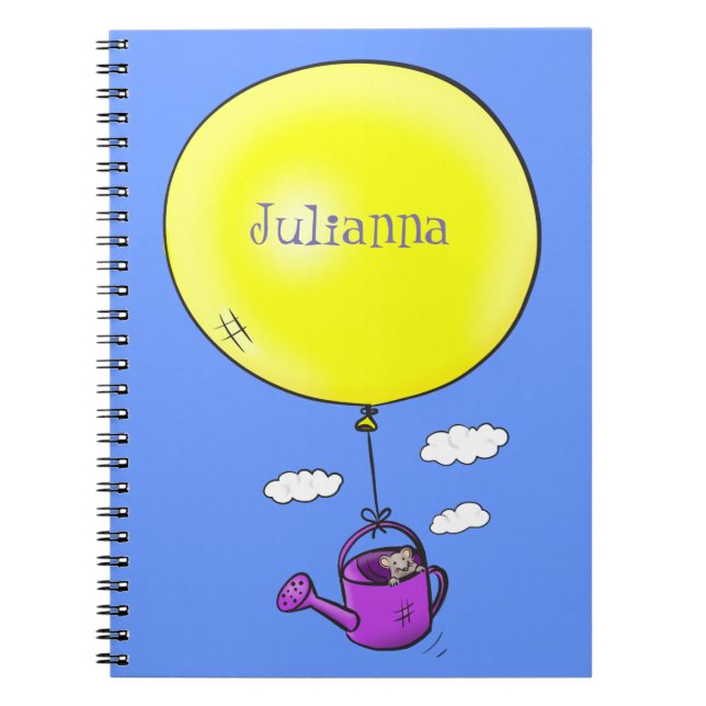 Cute mouse in watering can with balloon cartoon notebook (Front)