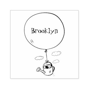 Cute mouse in watering can with balloon cartoon rubber stamp