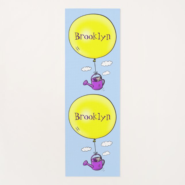 Cute mouse in watering can with balloon cartoon yoga mat (Front)