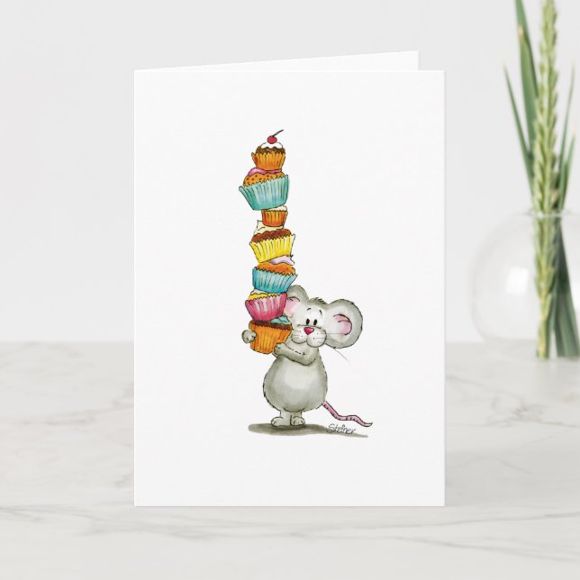 Cute Mouse is carrying Cupcakes - by Gerda Steiner Thank You Card (Front)