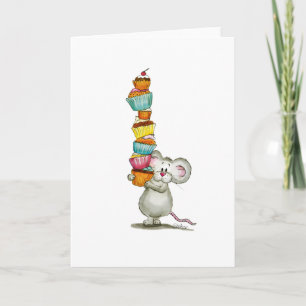 Cute Mouse is carrying Cupcakes - by Gerda Steiner Thank You Card