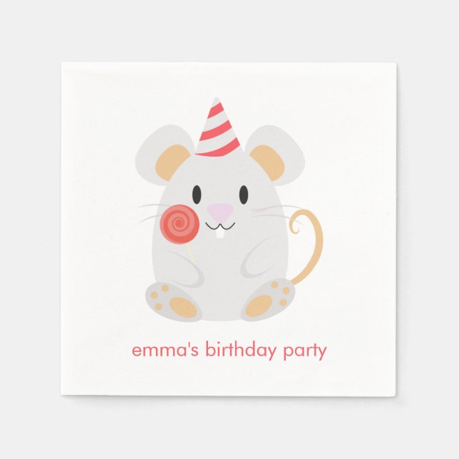 Cute Mouse Kids Birthday Napkin (Front)