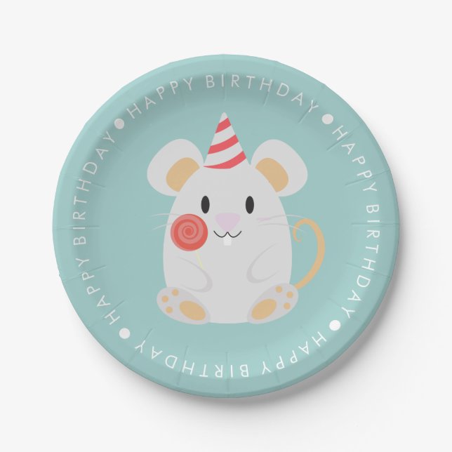 Cute Mouse Kids Birthday Party Paper Plate (Front)