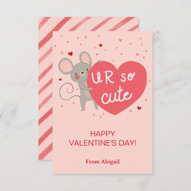 Cute Mouse Kids Classroom Valentine Note Card (Front/Back)