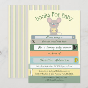 Cute Mouse Library Baby Shower Invitation