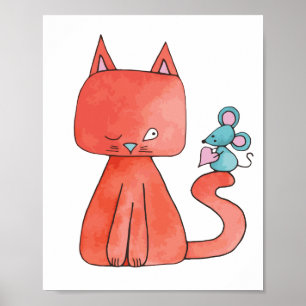 Cute Mouse Loves Kitty Cat Poster