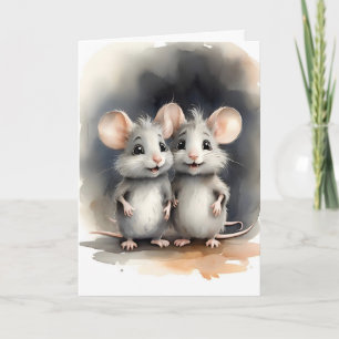 Cute Mouse Mice Best Pals Friends Portrait Blank Card