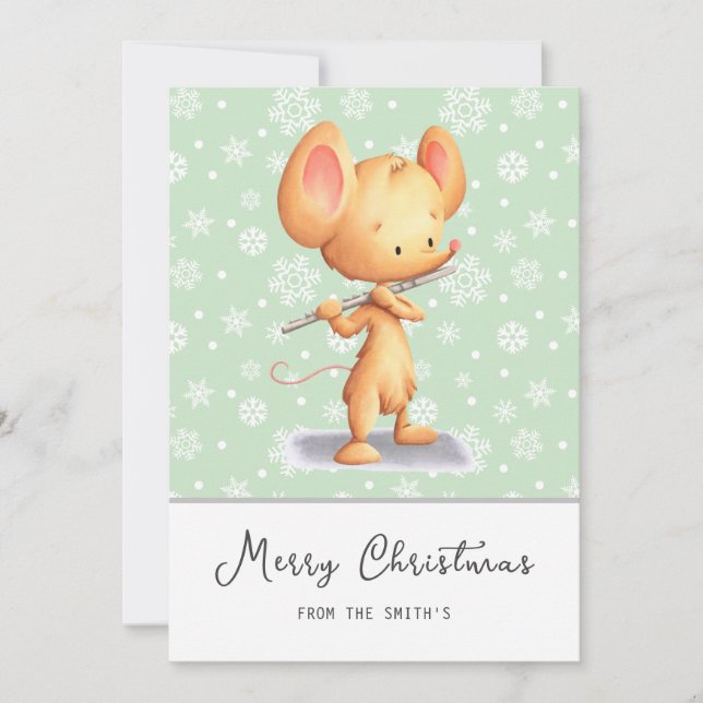 Cute Mouse Musician Message Merry Christmas  Holiday Card (Front)
